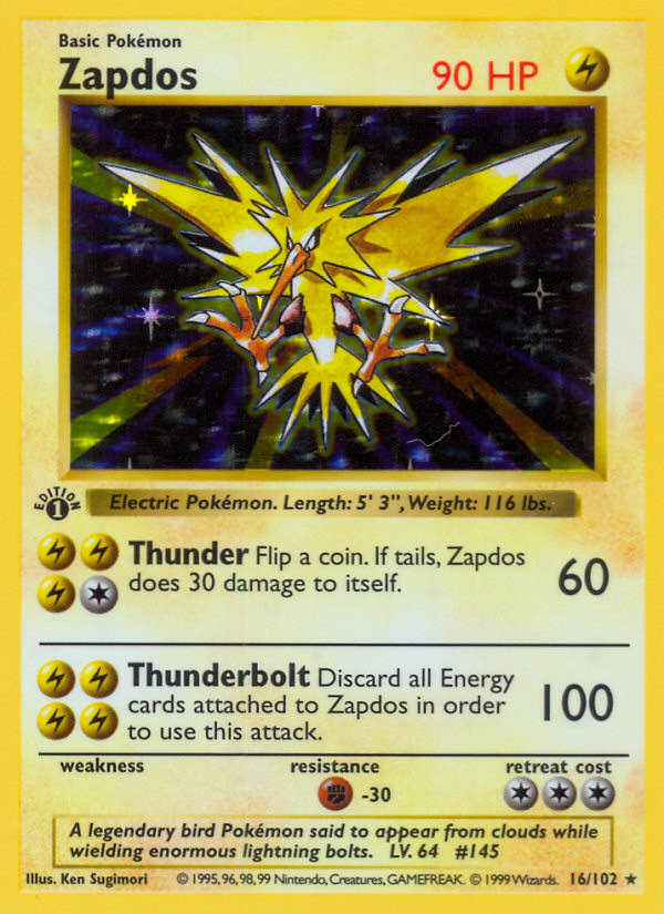 Zapdos (16/102) (Shadowless) [Base Set 1st Edition] - Waypoint Games CA