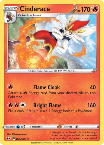 Cinderace (036/202) (Cracked Ice Holo) (Theme Deck Exclusives) [Sword & Shield: Base Set] - Waypoint Games CA