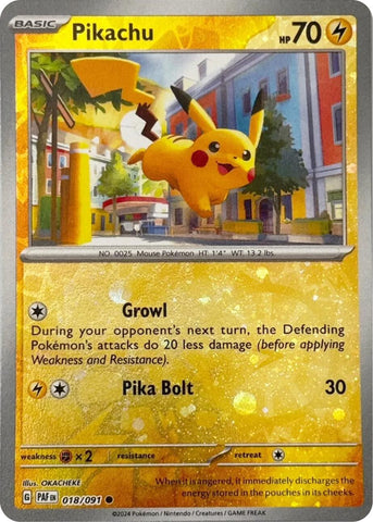 Pikachu (018/091) (Reverse Cosmos Holo) [Scarlet & Violet: Paldean Fates] - Waypoint Games CA