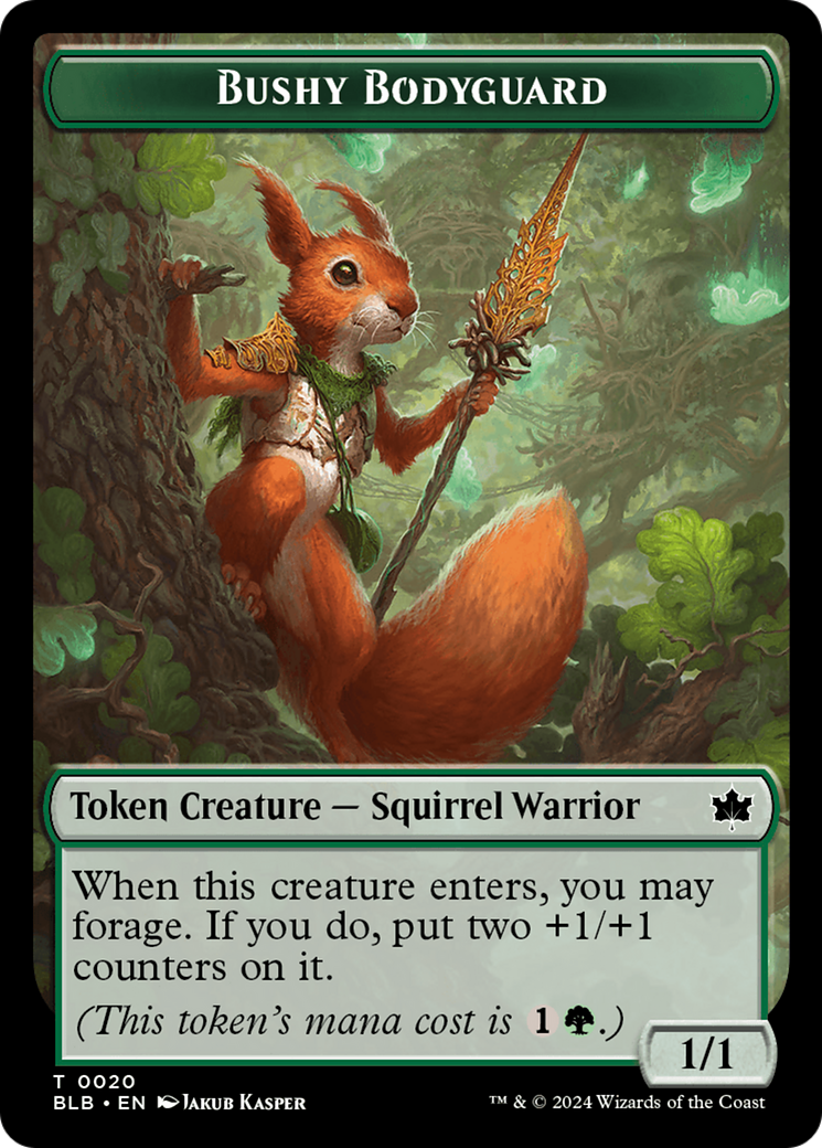 Emblem - Ral, Crackling Wit // Bushy Bodyguard Double-Sided Token [Bloomburrow Tokens] - Waypoint Games CA