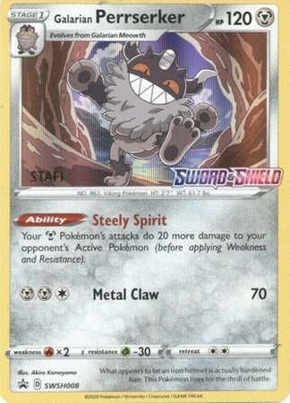 Galarian Perrserker (SWSH008) (Staff Prerelease Promo) [Sword & Shield: Black Star Promos] - Waypoint Games CA