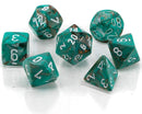 Polyhedral 7-Die Marble Dice Set - Oxi-Copper /white