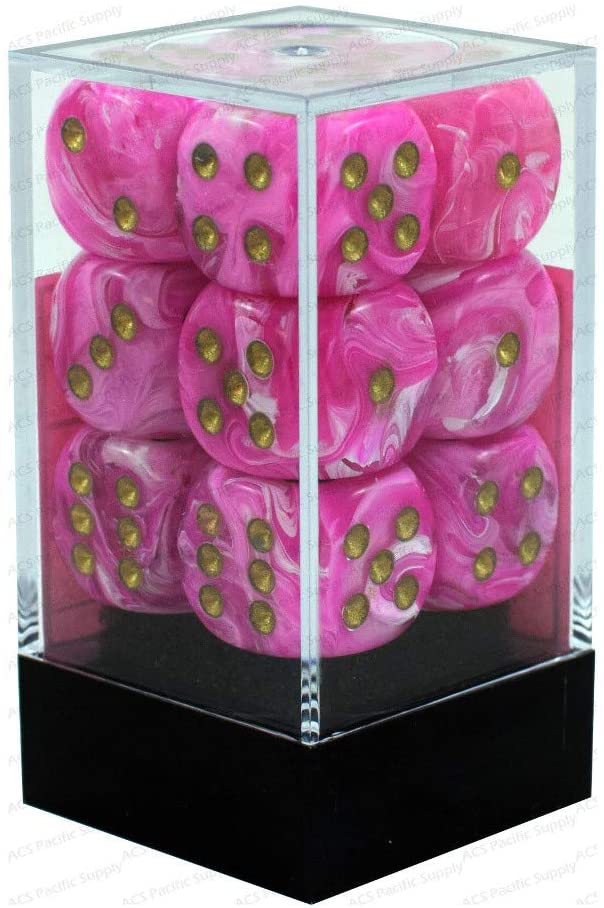 Chessex Dice d6 Sets: Vortex Pink with Gold - 16mm Six Sided Die (12) Block of Dice