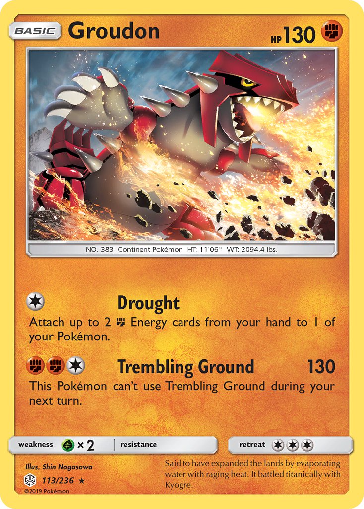 Groudon (113/236) (Cracked Ice Holo) (Theme Deck Exclusive) [Sun & Moon: Cosmic Eclipse] - Waypoint Games CA