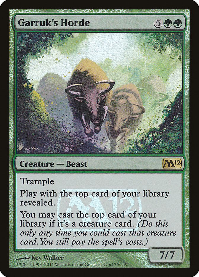 play with the top card revealed mtg Garruk's Horde [Magic 2012 Prerelease Promos]