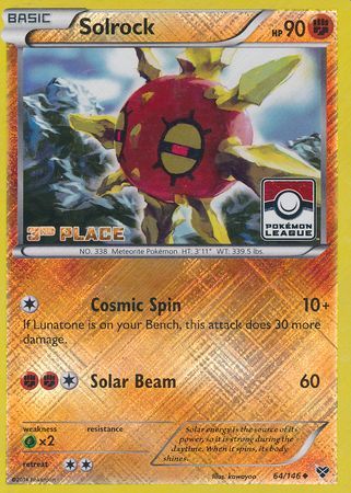 Solrock (64/146) (3rd Place League Challenge Promo) [XY: Base Set] - Waypoint Games CA