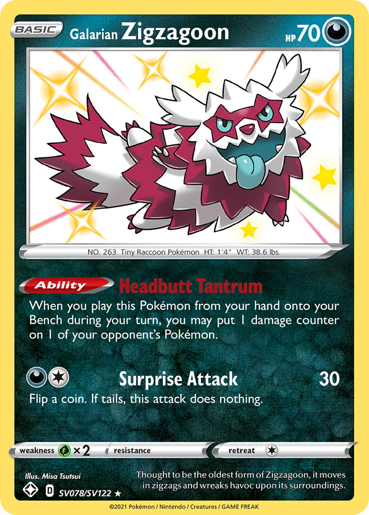 Galarian Zigzagoon (SV078/SV122) [Sword & Shield: Shining Fates] - Waypoint Games CA